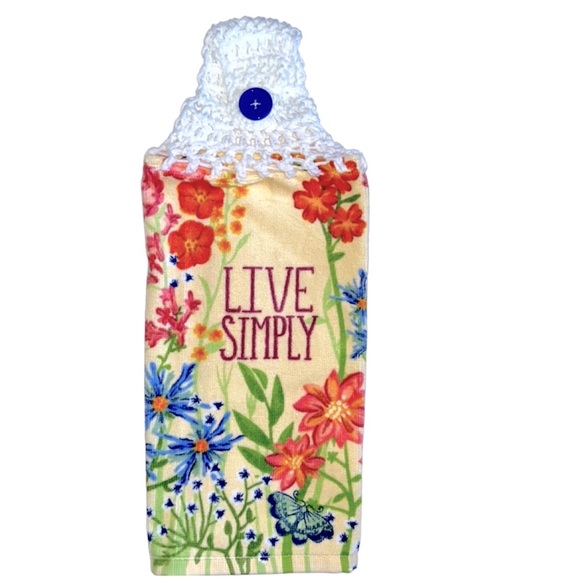 Hand Crafted Colorful Floral Hanging Hand Towel Crochet Top Live Simply Logo - Picture 4 of 10